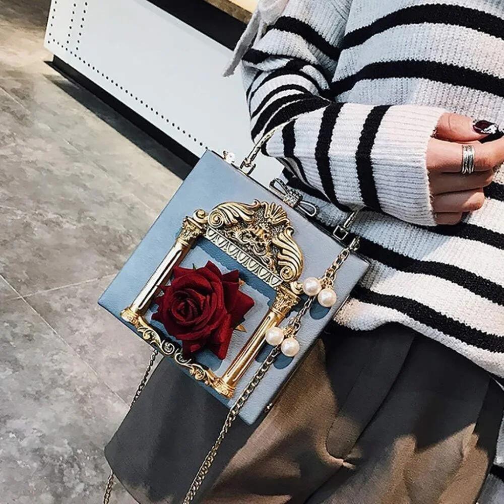⚡Women's Evening Love Angel Crossbody Rose Embossed Formal Blue Red Clutch Bag